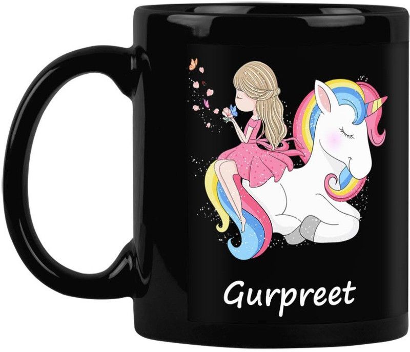 Furnish Fantasy Ceramic Coffee - Best Birthday Gift for Daughter, Sister, Gift for Kids, Return Gift - Color - Black Patch, Name - Gurpreet Ceramic Coffee Mug  (350 ml)