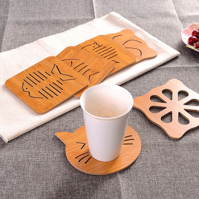 DHRUSIMI Big Wood Coaster 6 Pcs Yes Trivet  (Pack of 6)