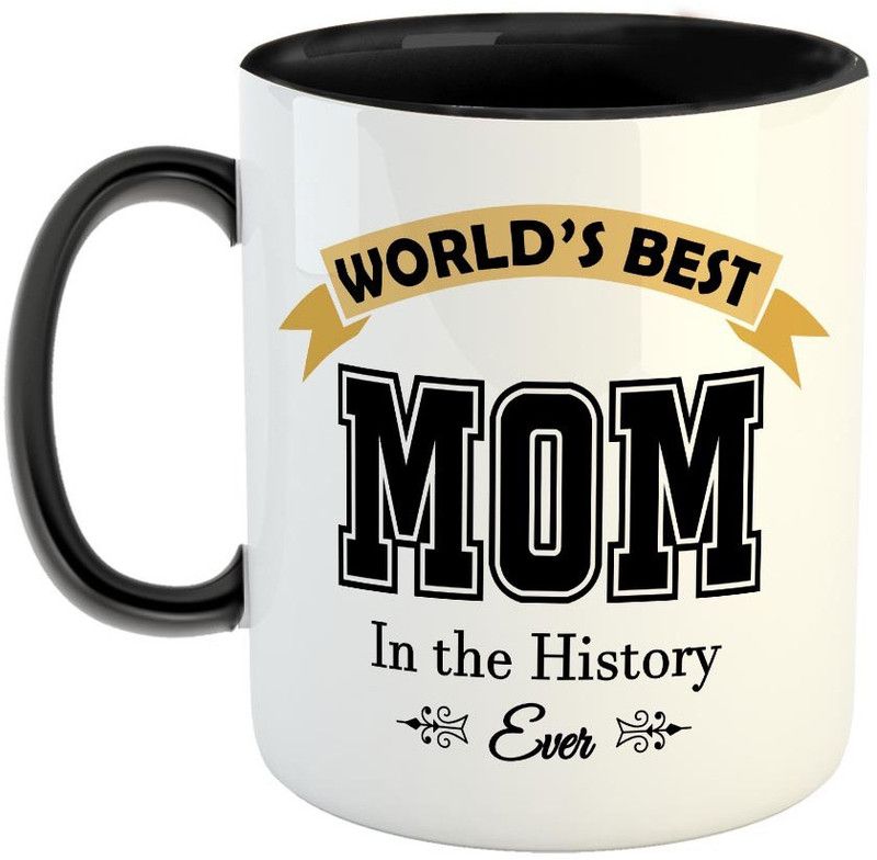 FABTODAY World's Best MOM in the History Ever Coffee - Best Gift for Mom on Birthday / Mother's Day - Color - Black Ceramic Coffee Mug  (350 ml)