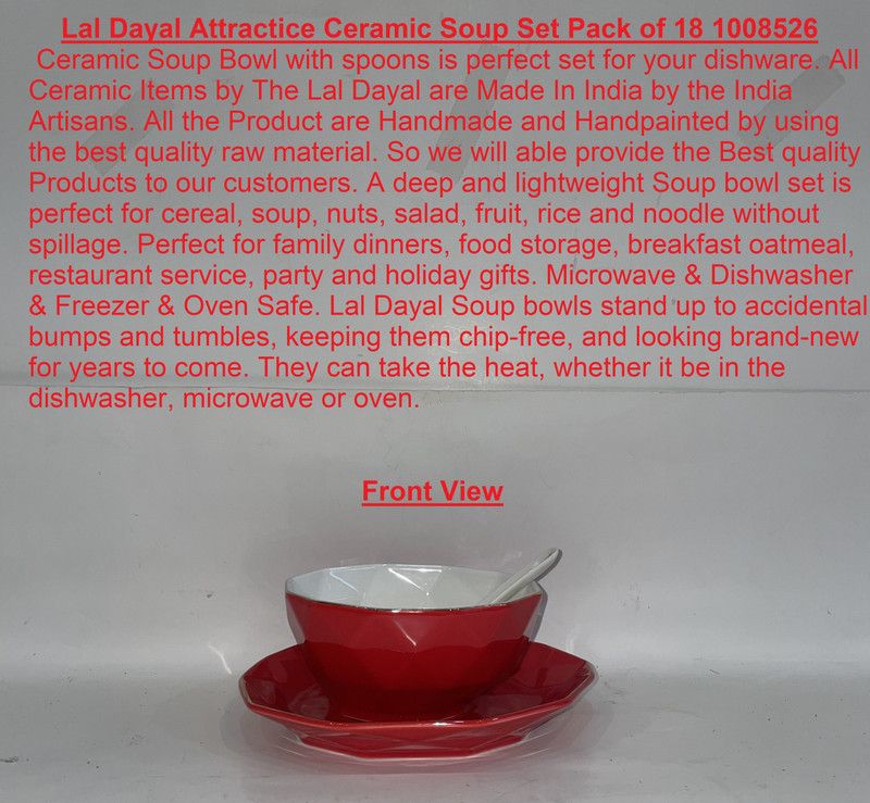 Lal Dayal Pack of 18 Ceramic Attractive Ceramic Soup Set Pack of 18 With High Quality  (Red, Cup and Saucer Set)