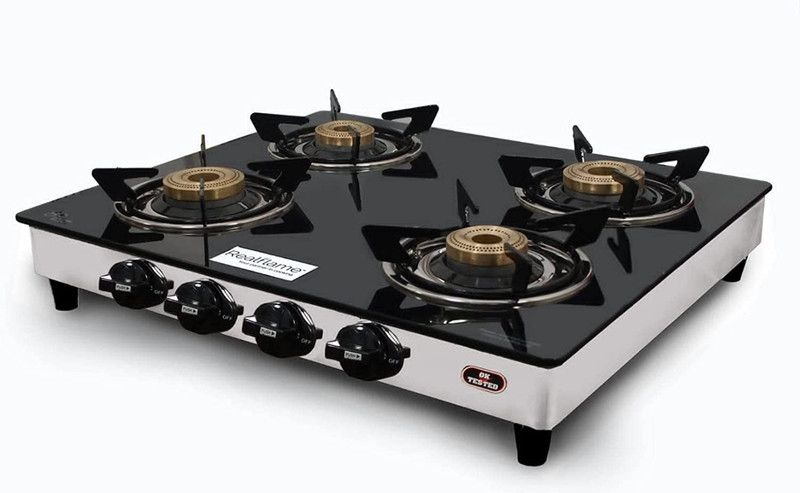 Realflame Burner Glass Top, Gas Stove Manual Ignition Glass Manual Gas Stove  (4 Burners)