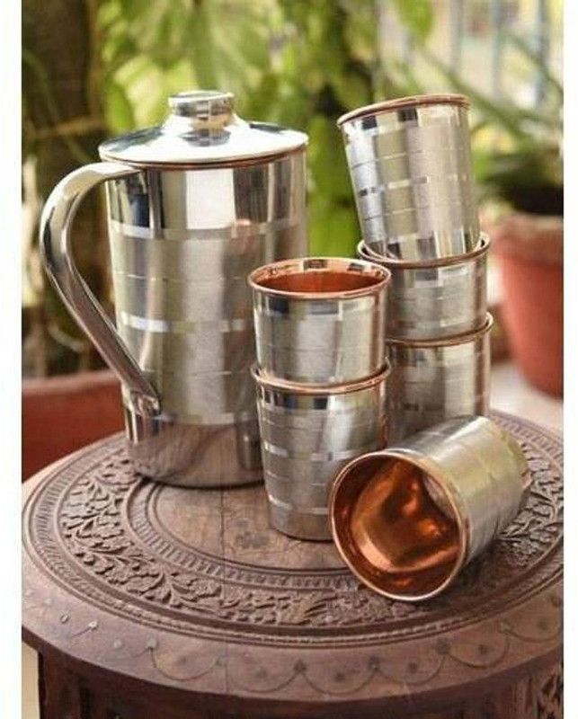 MAGGOT Copper Steel water jug with 6 glasses Pitcher Immunity Booster High Quality Copper Anniversary Gift Jug Glass Set  (Copper)