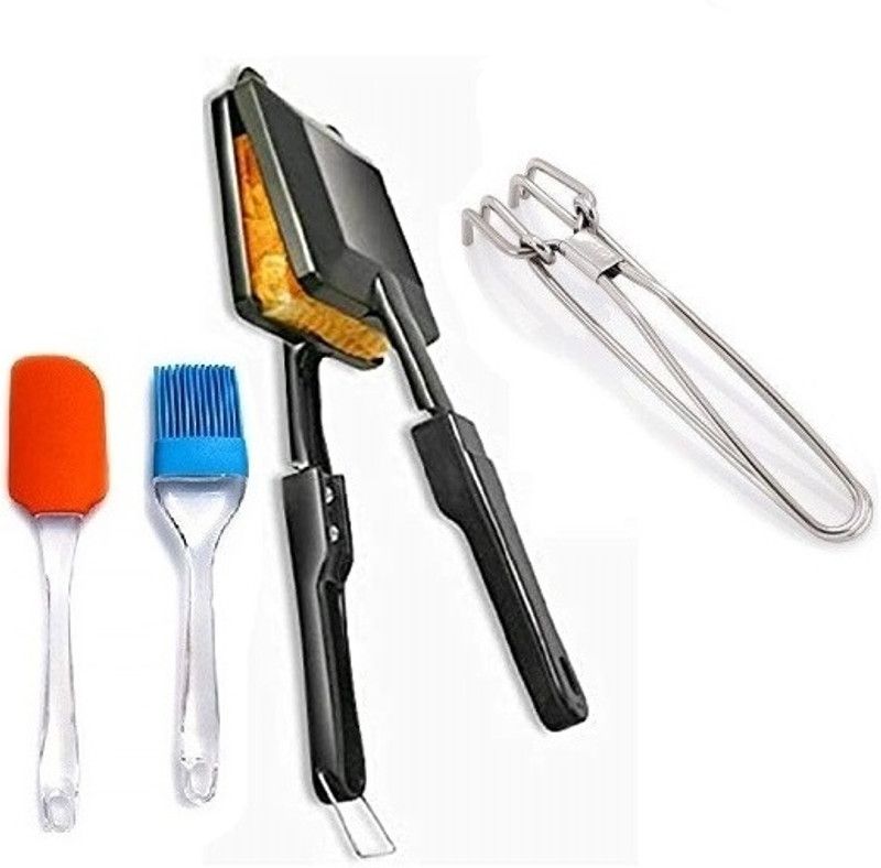 Nbird Aluminium Gas Toaster, Steel Pakkad Tong and Silicon Mini Spatula Kitchen Tool Set  (Black, Tong, Roaster, Spatula)