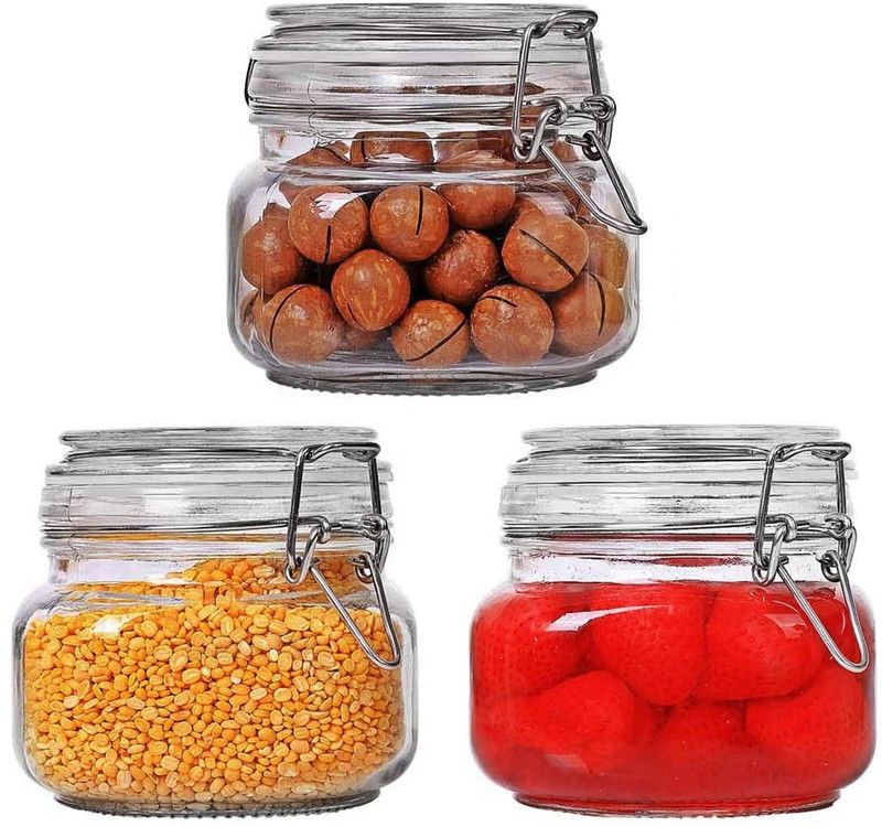 Lucacci Glass Grocery Container - 500 ml  (Pack of 3, Clear)