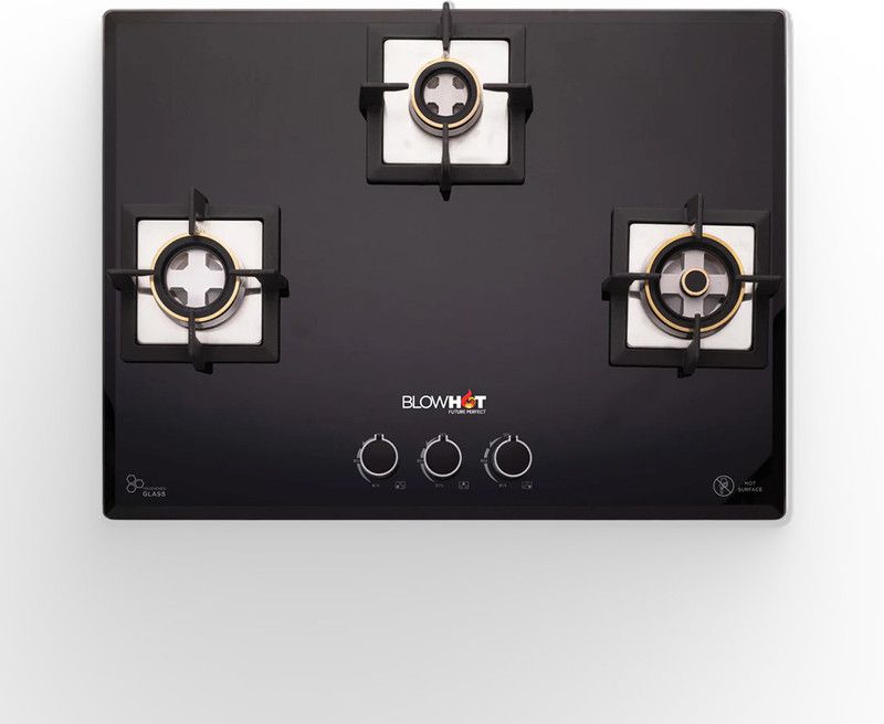 Blowhot Majesty Gas Hob Auto Ignition Heavy Brass 3 Burner 1 Year Warranty 8mm Toughened Glass, Cast Iron Automatic Hob  (3 Burners)