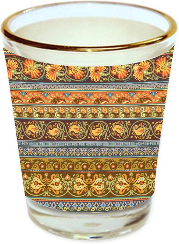 Sri Sai Shopping vodka shot glass multicolor floral design with golden rim for home and bar accessories 40ml (style-10213) Glass Shot Glass  (40 ml, Glass, Multicolor)