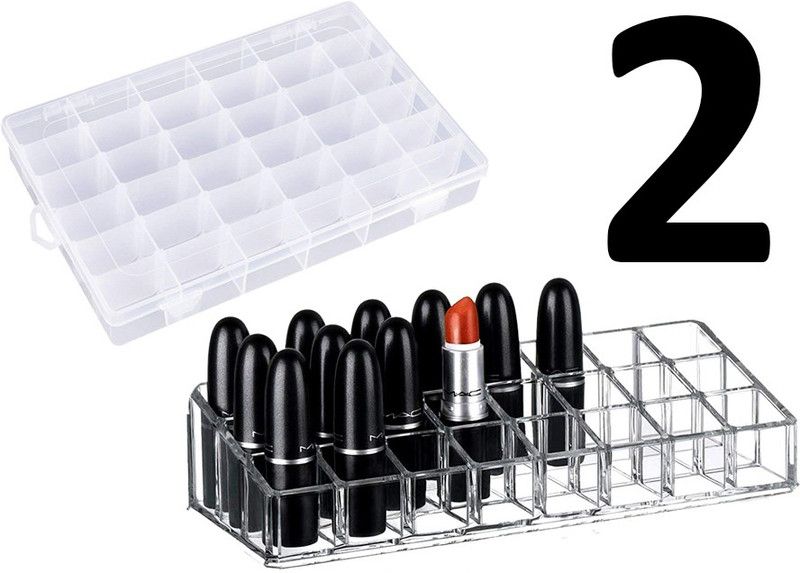 BKENTERPRISE7 36 Grid + 24 Cosmetic Stand For Makeup Jewellery Cosmetic ETC. - 1000 ml, 700 ml Plastic Utility Container  (Pack of 2, White, Clear)