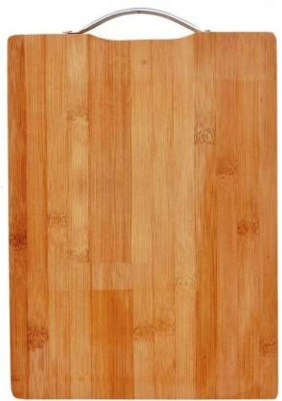 KITCHEN INDIA ® SS Handle (34*24cm) Thick Wooden Bamboo Kitchen Chopping Cutting Slicing Board with Holder for Fruits Vegetables Meat Wooden Cutting Board  (Brown Pack of 1 Dishwasher Safe)