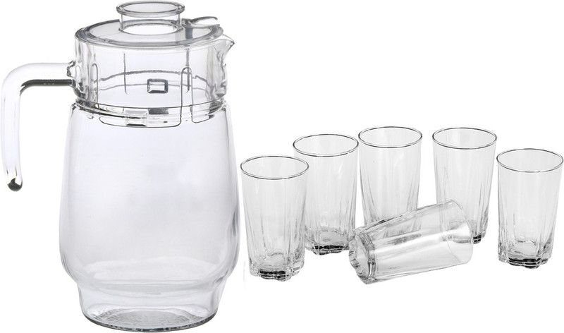 AFAST New Designer Drinking Set Of One Jar With Lid & Six Glass Transparent & Clear-JG58 Jug Glass Set  (Glass)
