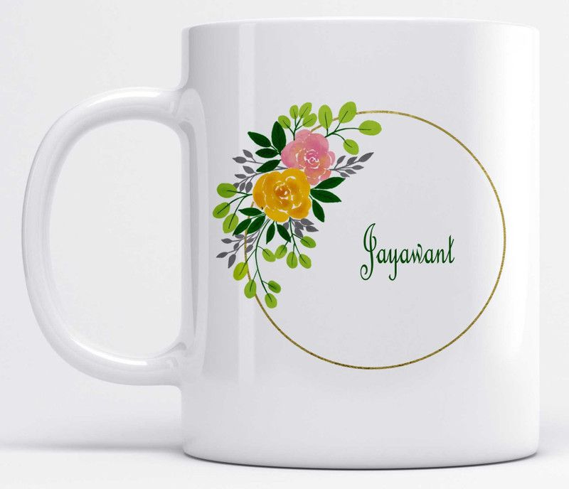 Name Jayawant Printed Leaves And Flower Design Ceramic Coffee Mug  (350 ml)