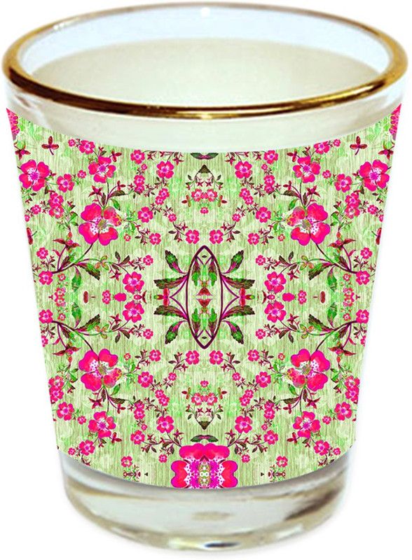 Sri Sai Shopping vodka shot glass multicolor floral design with golden rim for home and bar accessories 40ml (style-10550) Glass Shot Glass  (40 ml, Glass, Multicolor)