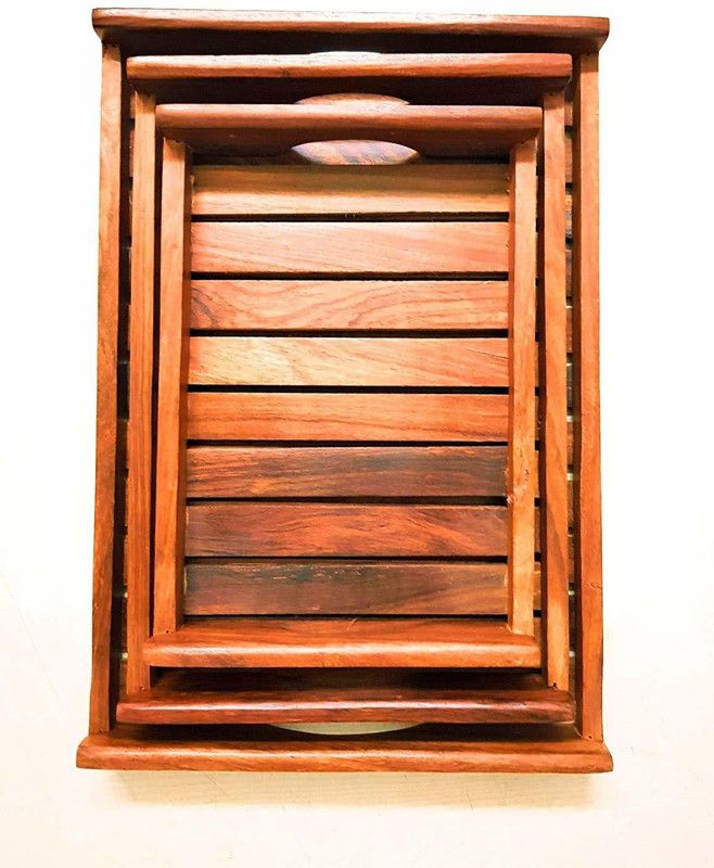 Vigeeyan Wooden (Sheesham) Handmade & HandIcrafted Rectangular Serving Platter (Small :-25 * 15 cm, Medium:- 30 * 20 cm, Large :- 35 * 26cm) Serving Tray (Set of 3) Tray Serving Set  (Pack of 3)