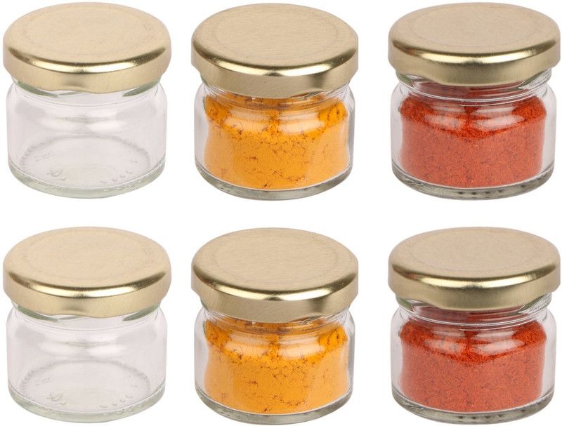 ATLOYAL shiny clear crystal glass jar for kitchen, restaurant , hotel to store grams, lentils, cookies, honey, spices (pack of 6) with lid - 20 ml Glass Cereal Dispenser  (Pack of 6, Clear)