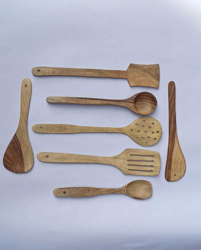 H2 Premium Wooden Spoons Set Of 7 Kitchen Tool Set  (wood color)
