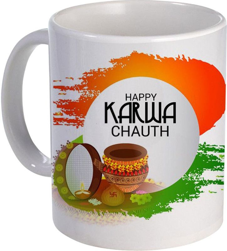 COLOR YARD best happy karwa chauth design on Ceramic Coffee Mug  (320 ml)