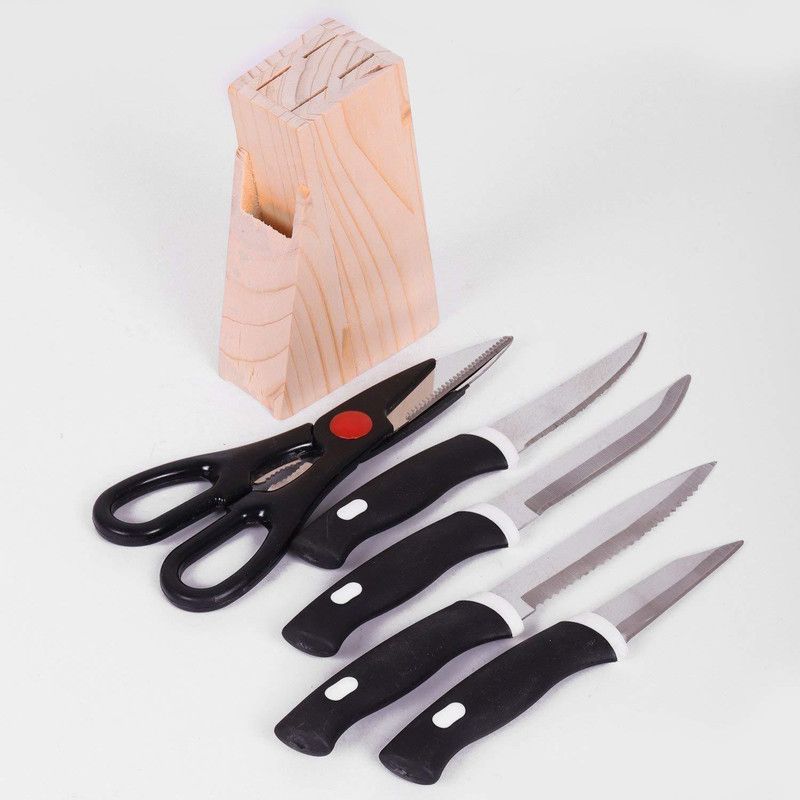 Craftale Kitchen set Stainless Steel Blade with Plastic Handle 5 Pieces Scissor Knife Set with 1 Wooden Stand Knives Holder for Kitchen Set Black Kitchen Tool Set Multicolor Kitchen Tool Set  (Multicolor, Knife, Scissor)