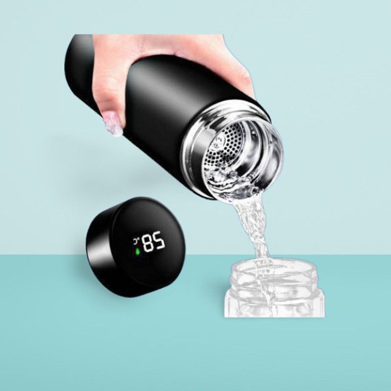 FITUP Hot Cold Water Bottle And LED Display Temperature bottle s10136 500 ml Flask  (Pack of 1, Black, Tritan)