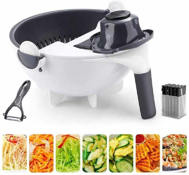 GOROLY Vegetable Cutter Mandoline Slicer 9 in 1 Multifunctional Julienne Shredder Grater with Drain Basket Large Vegetables Chopper Portable Slicer Kitchen Tool Vegetable Grater & Slicer  (1)
