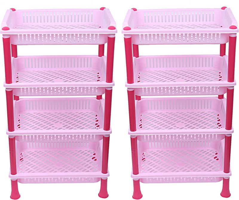 KUBER INDUSTRIES Fruits/Vegetables Kitchen Rack Plastic Plastic 2 Pieces 4 Layer Multi-purpose Kitchen Storage Basket Rack (Pink)-CTKTC13277