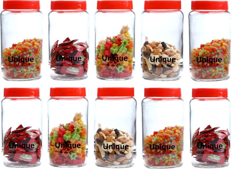 UNIQUEWARE Glass Grocery Container - 950 ml  (Pack of 10, Clear)