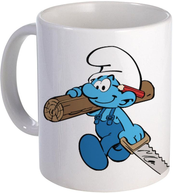 COLOR YARD best cute handy smurf cartoons design on white Ceramic Coffee Mug  (325 ml)
