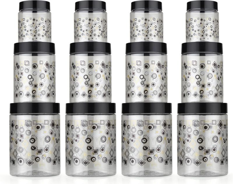 Skyfly Plastic Tea Coffee & Sugar Container - 1200 ml, 650 ml, 350 ml  (Pack of 12, Black, Clear)