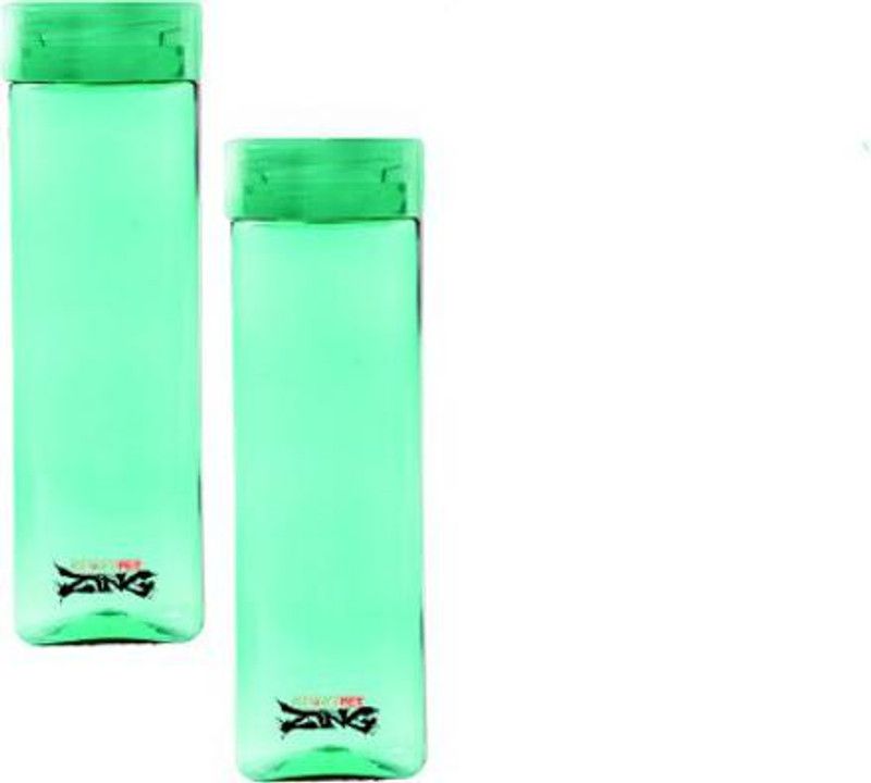 R.sons Plastic Square with Flip Top Cap, 1000 ML, Pack of 2 Water Bottle 1000 ml Bottle  (Pack of 2, Green, Plastic)
