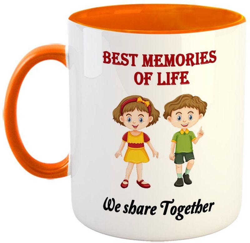 FABTODAY Best of memories of life We share together Coffee - Best Gift for Brother / Sister on Birthday - Color - Orange Ceramic Coffee Mug  (350 ml)
