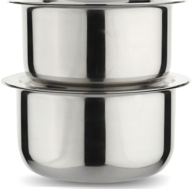 LIMETRO STEEL Set of 2 High Quality 22 Gauge Induction & Gas Compatible Tope Set with Lid Stainless Steel Storage Bowl  (Steel, Pack of 2)