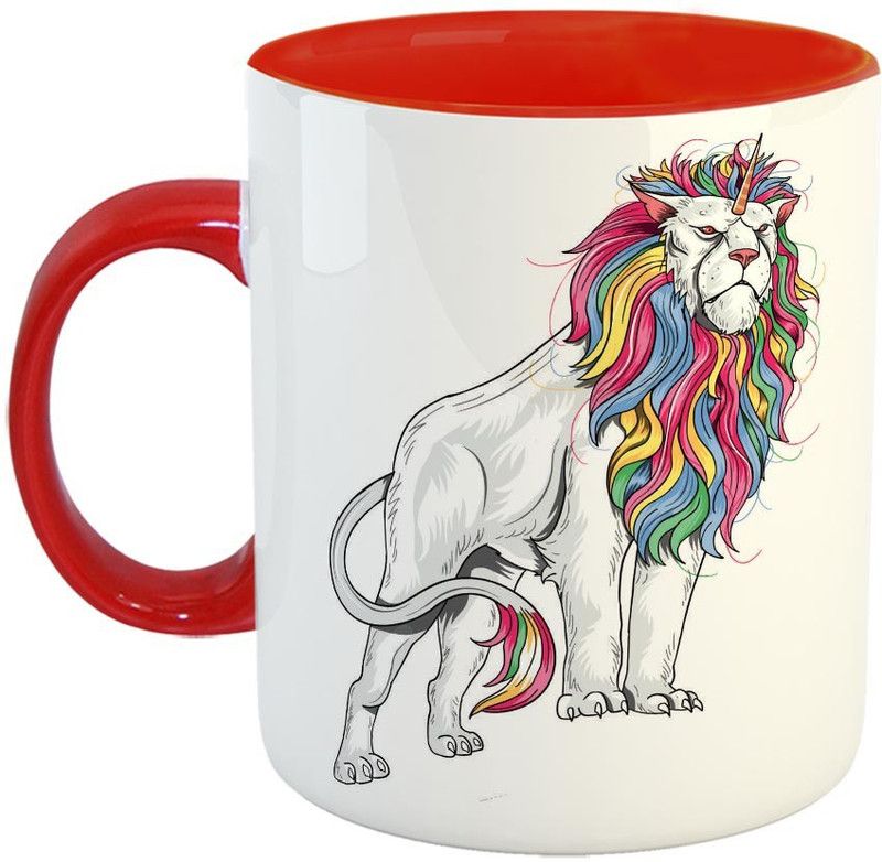 Furnish Fantasy Leonicorn Ceramic Coffee - Best Birthday Gift for Daughter, Sister - Color - Red (0883) Ceramic Coffee Mug  (350 ml)