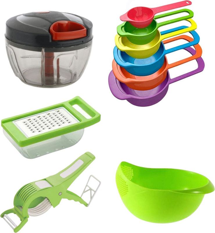 pSmart Kitchen Tool Combo Set 2 in 1 Vegetable Cutter Cheese Grater,Chopper (450 ml),PLASTIC ICE CREAM SCOOP,Spoon Set (6 pcs) Multicolor Kitchen Tool Set  (Multicolor, Cutter, Grater, Chopper, Cooking Spoon)