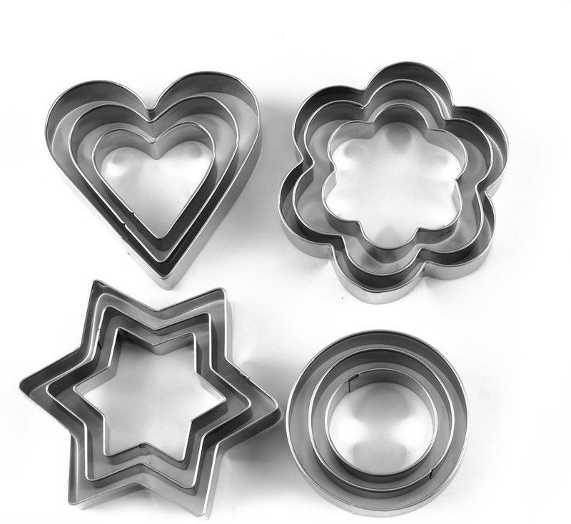 7Q7 12 Pieces Cookie Cutter Stainless Steel Cookie Cutter with 4 Shape Cookie Cutter Shapes Cookies Cutter Shapes Shaped Cookie Cutter Cookie Cutter  (Pack of 12)