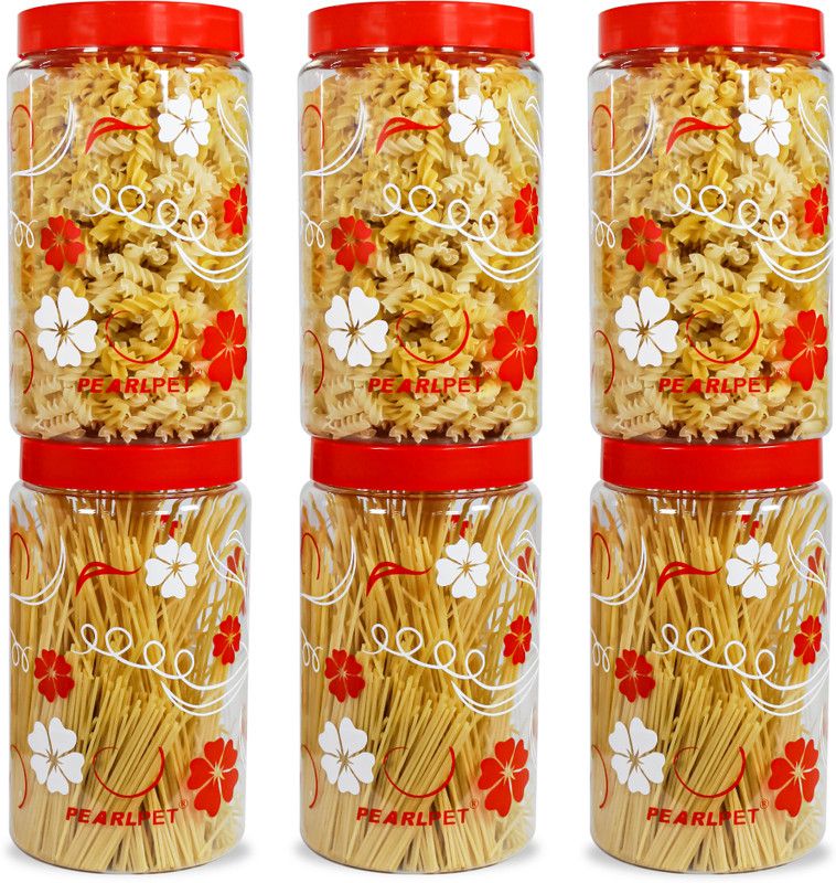 Pearlpet Plastic Grocery Container - 3000 ml  (Pack of 6, Red)