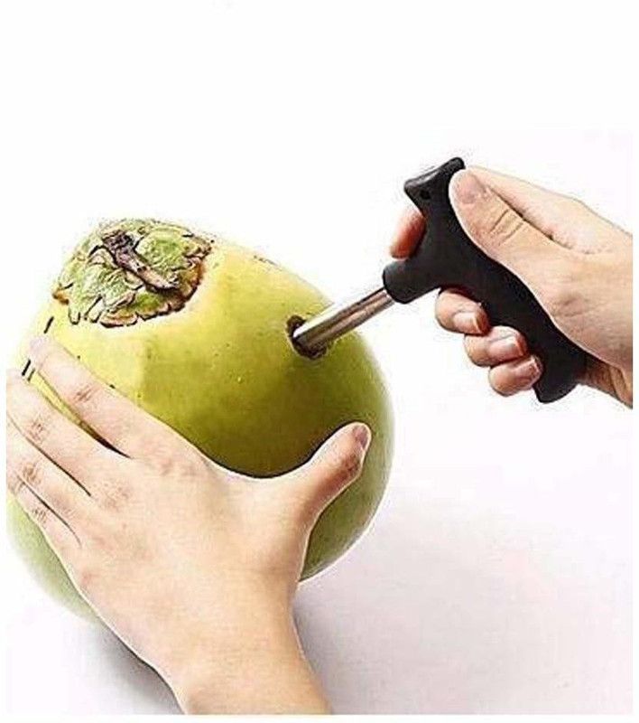 Life Boost Stainless Steel Peeler Young Water Punch Tap Drill Straw Hole Open Coconut Tool Opener (Steel) Straight Peeler (Black) Straight Peeler  (Black, Steel)