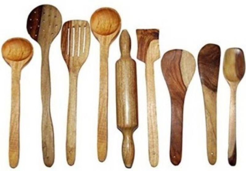 HomEnrich Cooking Spoons | Baking Spoons | Ladle | Spatula | Wood Ladle | Wood Spatula | Wood Spoons | Wooden Spatula | Wooden Ladle | Rolling Pin Kitchen Tool Set  (Brown, Cooking Spoon, Baking Tools, Spatula, Ladle)