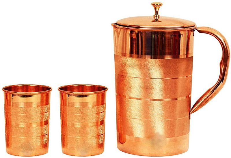 MAGGOT Lining Design Copper Set of Jug with Glass, Serveware Tableware Set Pack of 3, Brown Jug Glass Set  (Copper)