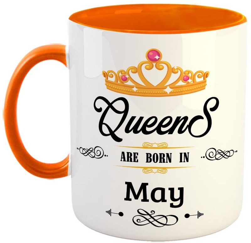 FABTODAY Queens are Born in May Coffee - Best Valentine Gift for Wife - Color - Orange Ceramic Coffee Mug  (350 ml)