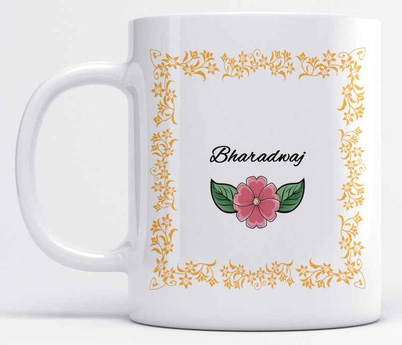 Name Bharadwaj Printed Orange Frame Design White Ceramic Coffee Mug  (350 ml)