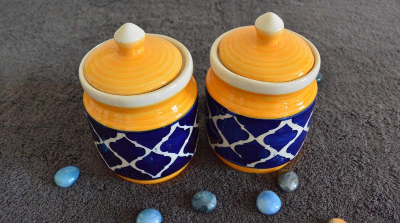 Renhomz Ceramic Cookie Jar - 500 ml, 500 ml  (Pack of 2, Multicolor)