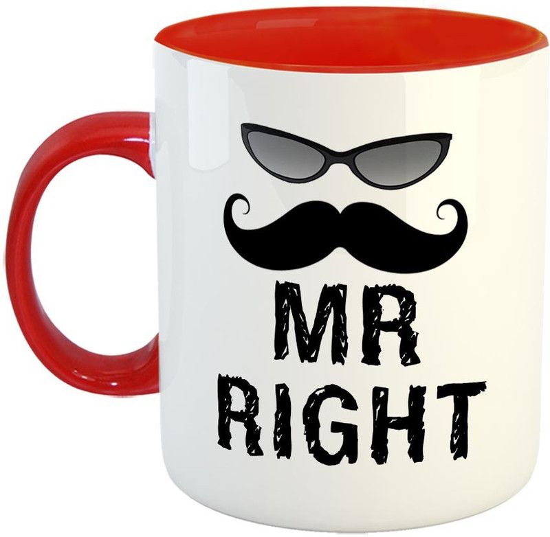 FABTODAY Mr. Right Coffee - Best Valentine Gift for Husband and Boyfriend - Color - Red Ceramic Coffee Mug  (350 ml)