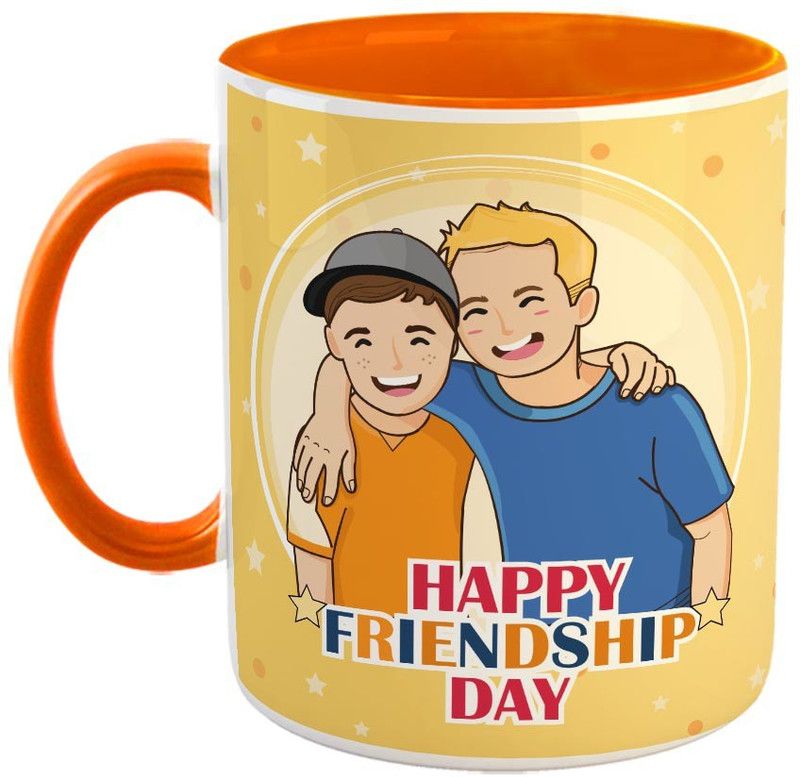 FABTODAY Happy Friendship Day Coffee - Best Gift for Friend / Frienship Day - Color - Orange (0321) Ceramic Coffee Mug  (350 ml)