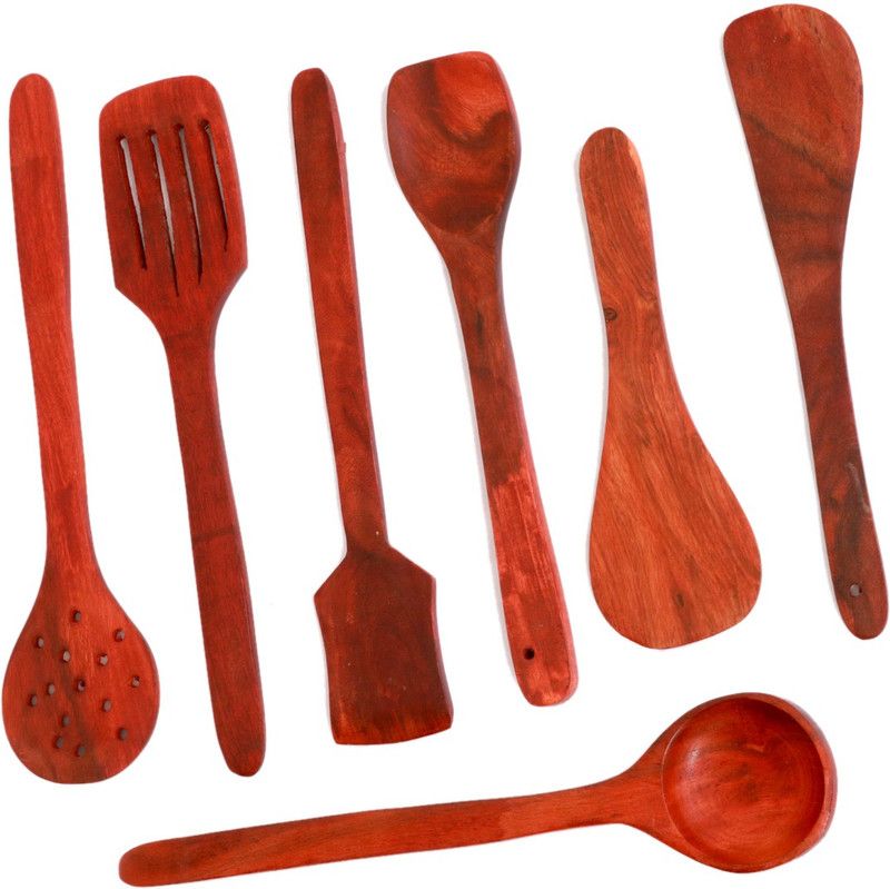 Y7 SET OF 7 WOODEN SPOONS Kitchen Tool Set  (wood color)
