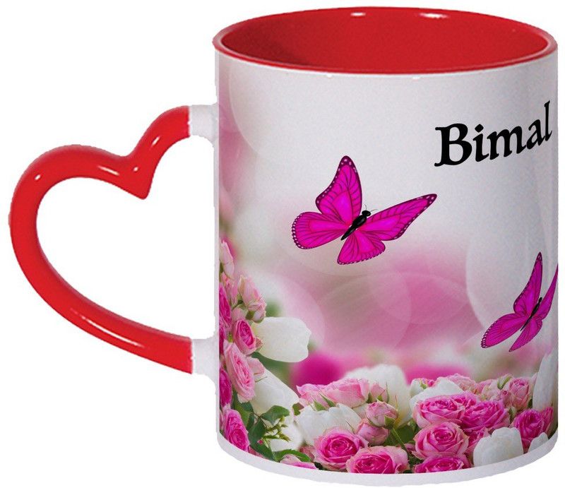 Wagwan Bimal Name Gifts For Brother, Sister, Girlfriend, Boyfriend, Wife Beautiful Butterflies Printed MG20-364 Ceramic Coffee Mug  (350 ml)