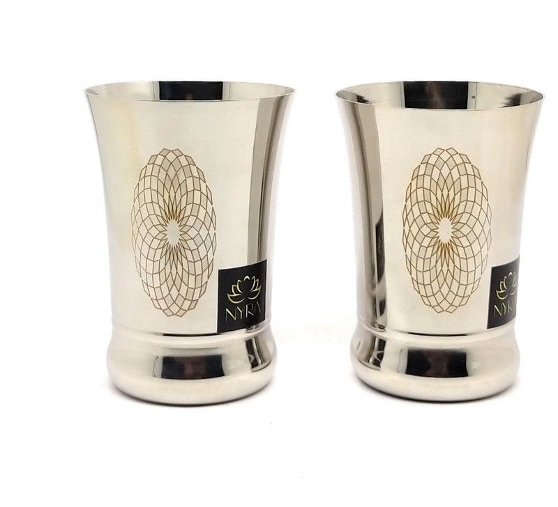 Nyra (Pack of 2) Stainless Steel Glass /Tumbler for Water, Juice -Laser Design, 450 ML each Glass Set Water/Juice Glass  (900 ml, Silver, Steel)