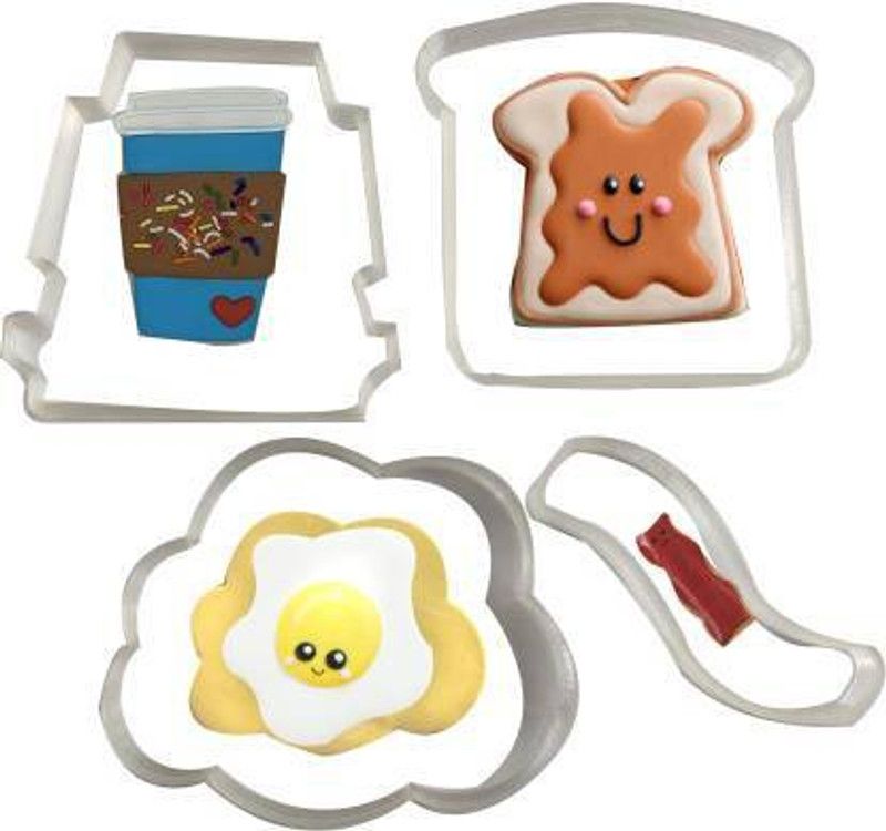VS Ent Breakfast Food Shape Toast, Fried Egg, Coffee Cookie Fondant Cutters & Imprint Cookie Cutter  (Pack of 4)