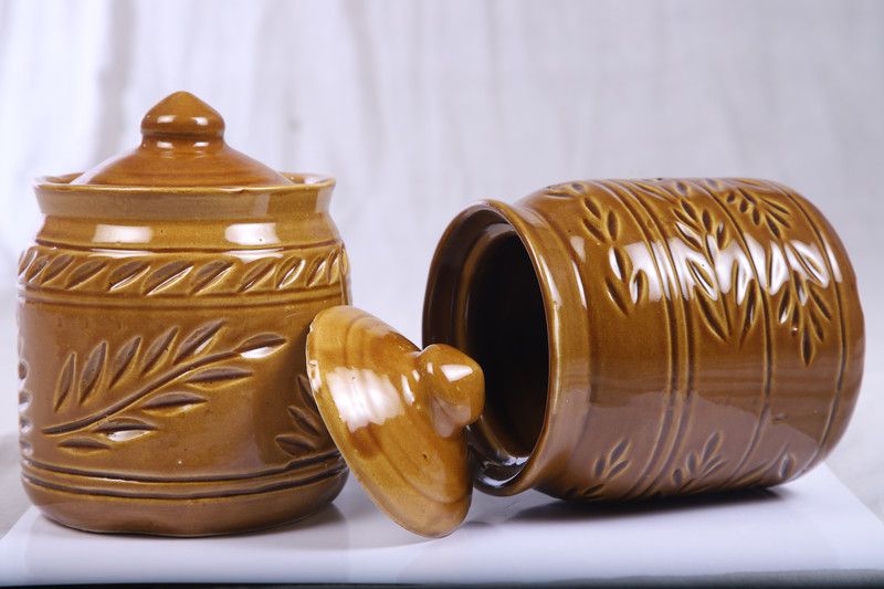 GOOD TO GREAT CREATION Ceramic Grocery Container - 700 ml  (Pack of 2, Brown)