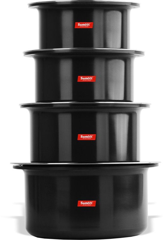 Sumeet 3mm Thick Hard Anodised Large Size Tope Set of 4Pc with S.S. Lid Size No.15 (3.50LTR), No. 16 (4.250 LTR), No. 17 (5 LTR), No. 18 (6 LTR) Cookware Set  (Aluminium, 8 - Piece)