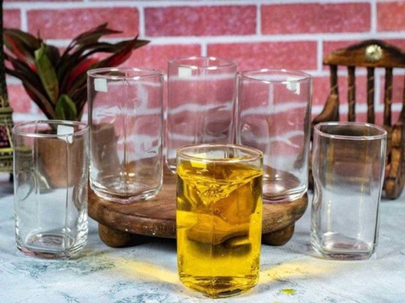 Aarvi Gift Gallery (Pack of 6) Transparent Long Drink Glasses for Water/Juice and Other Beverages (Set of 6) Glass Set Water/Juice Glass  (250 ml, Glass, White)