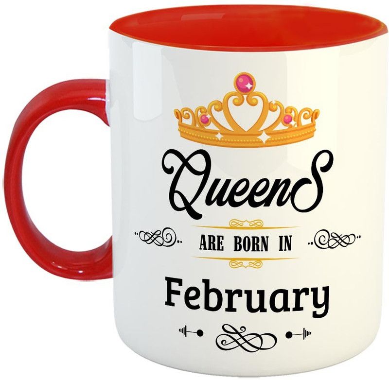 FABTODAY Queens are Born in February Coffee - Best Valentine Gift for Wife - Color - Red Ceramic Coffee Mug  (350 ml)