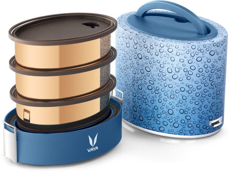 Vaya Tyffyn 1000 ml Dew Copper-Finished Stainless Steel Tiffin Box without BagMat (One 400 ml + Two 300 ml Containers) - 3 Containers Lunch Box  (1000 ml, Thermoware)
